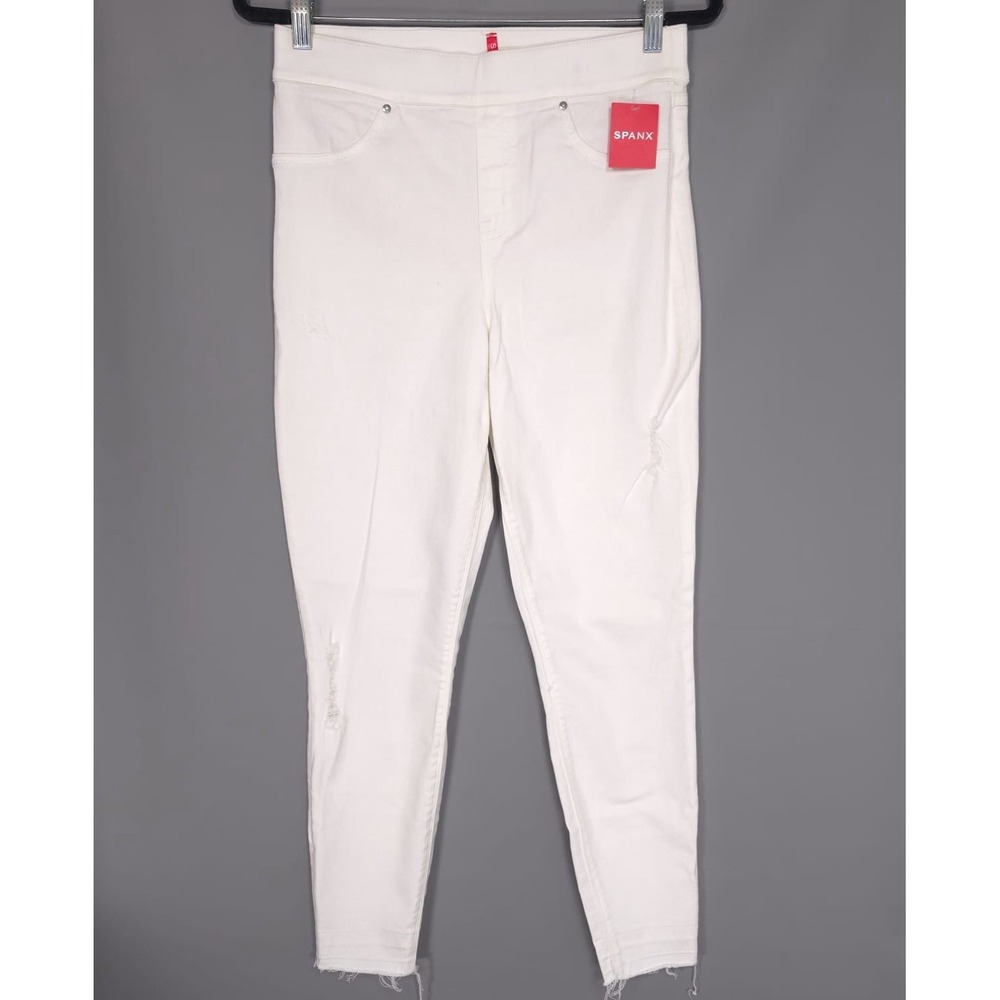 SPANX New Jeans MEDIUM Women's White Distressed Skinny Raw Hem Pull-on 20229R